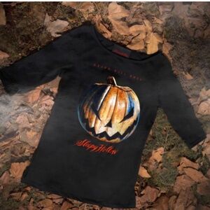 La Femme En Noir Sleepy Hollow™ Carved Pumpkin 3/4 Sleeve Tee sz Small RARE